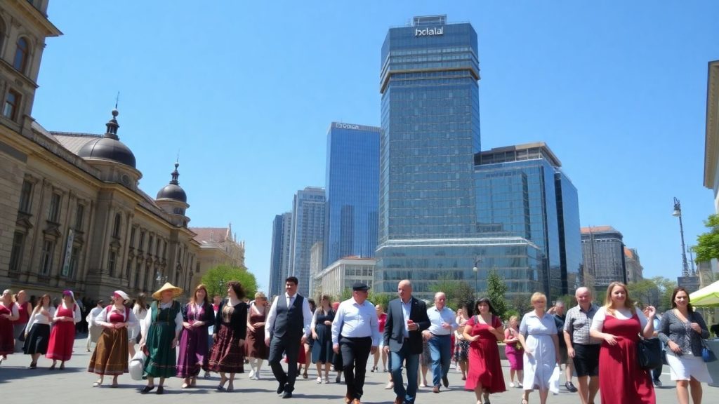 Tradiție și modernitate pe străzile unui oraș românesc mare.